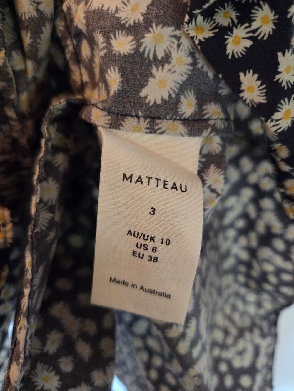 NWOT Matteau Shirred Peasant Puff Sleeve Mini Dress In Midnight Daisy - Picture 9 of 10